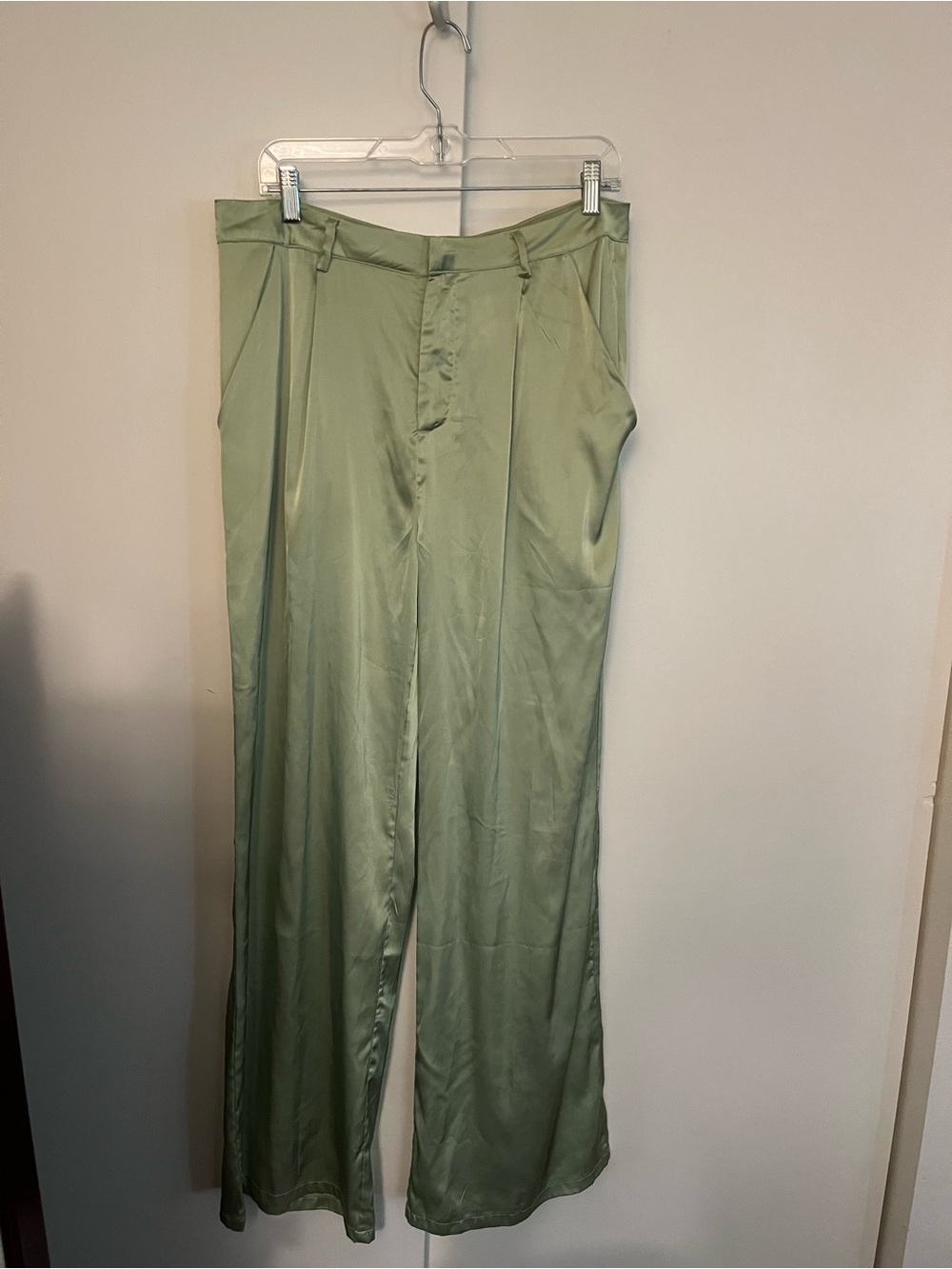 Peppermayo × Riley Hubatka Women's 10 Satin Wide Leg Pants Green High Waist